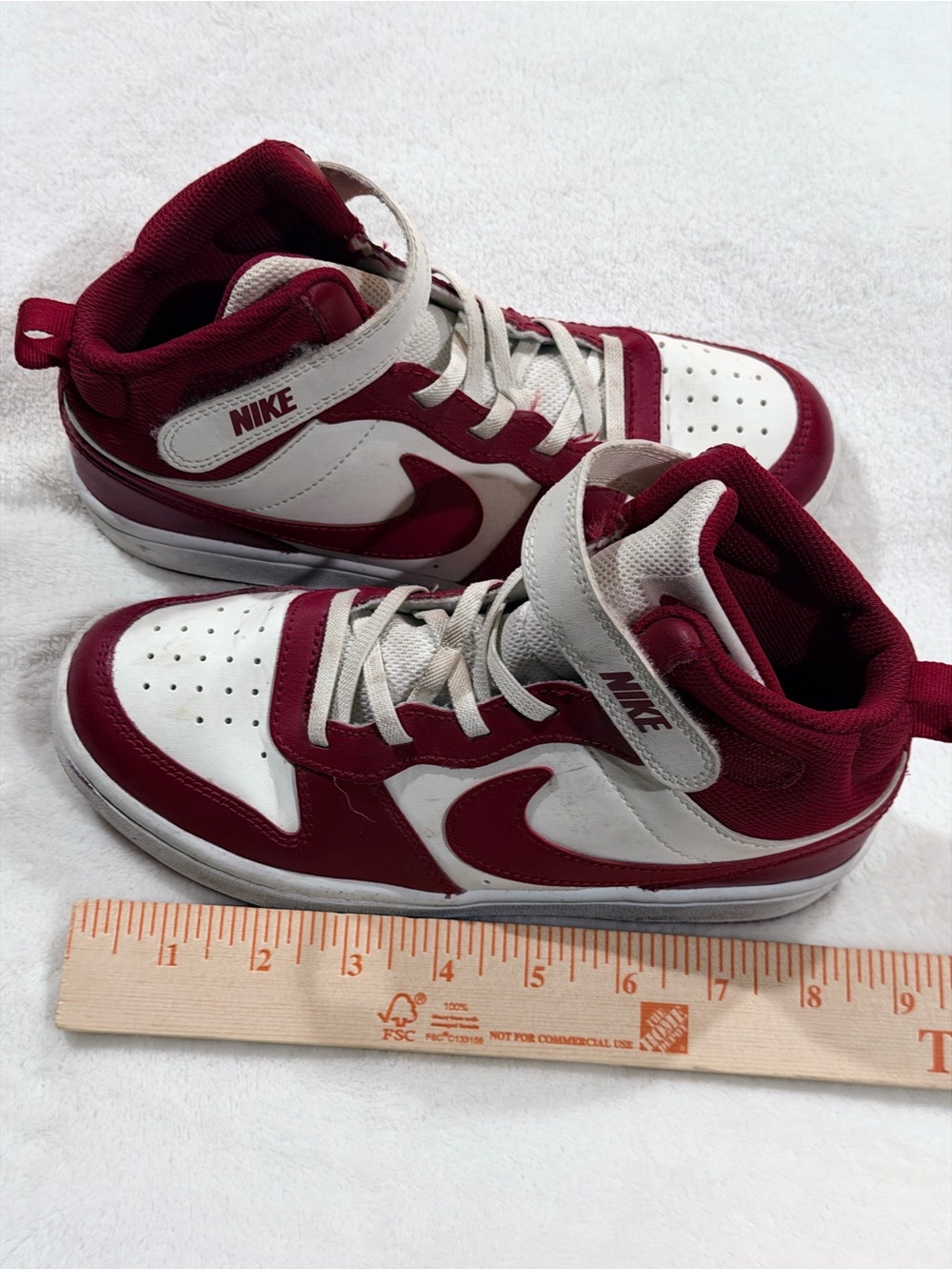 Nike Kids BoRiugh mid court 2 Sneakers in White and Red size 3